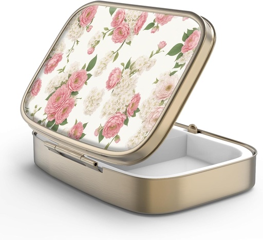 [BRSRMYYNBYPQK2TU] Pillola Case Pill Box con specchio retro 2 scomparti Piccolo caso Pillola per borsa o tasca Bronzo Rettangolare Box o Vitamine, Olio di Pesce, Supplementi, Pillola Containe Regali di viaggio(Retro Pink Floral)