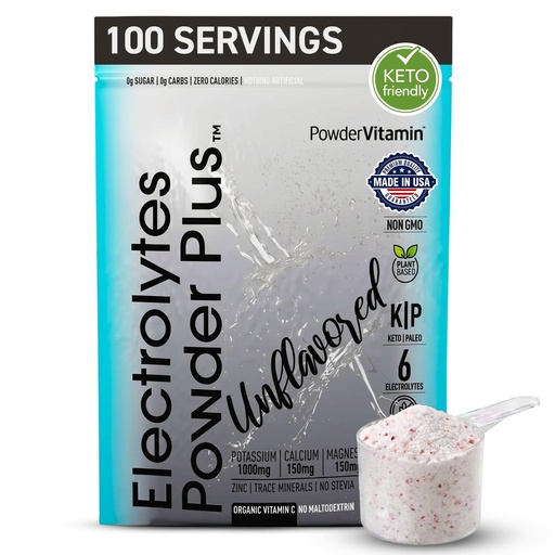 [BRSRAYLRBYGR43I4] PowerVitamin Unflavored Electrolytes Powder No Sugar for Daily Energy - Keto Electrolytes - Hydration Powder with 1000mg Potassium, 120mg Calcium, Magnesium, No Stevia, 100 Servings