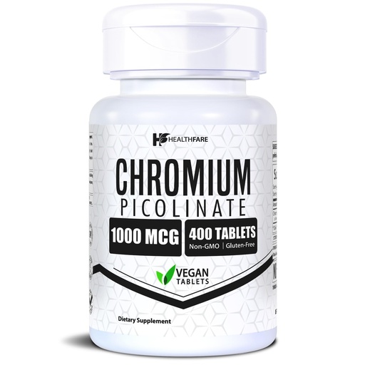[BRSRMHYYCF7R6CDU] HealthFare Chromium Picolinate 1000mcg | 400 Vegan Tablets | High Absorption Mineral Supplement | Supports Healthy Sugar Metabolism & Nutrient Absorption | Non-GMO, Gluten-Free | Made in USA