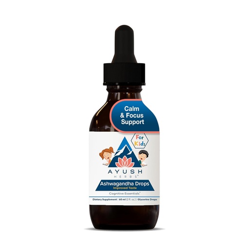 [BRSWKHYRCQJQCGDD] Ayush Herbs Ashwagandha Drops for Kids & Adults - Alcohol-Free Ashwagandha Drops, Calming Daily Supplement for Calm Focus with Organic Ashwagandha, Lemon Flavor - 2 Fl Oz (80 Servings)