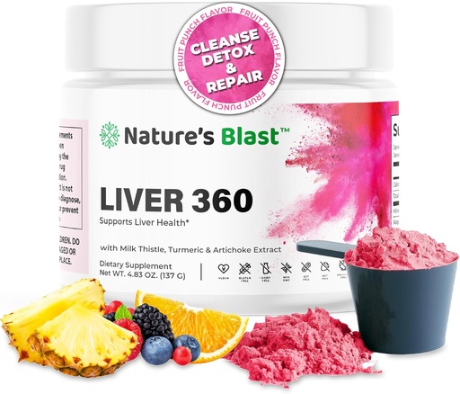 Lever 360 - Lever rense Detox & reparation pulver med mælk tidsel, gurkemeje & Artiskoke ekstrakt frugt punch flavor - 30 Servere
