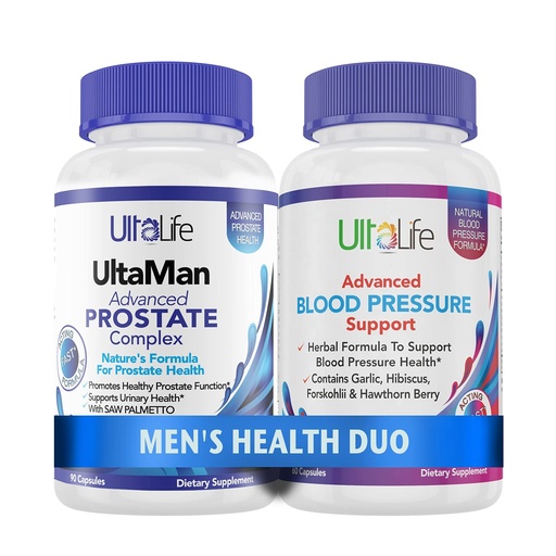 [BRSW2EIHDEJWODTG] ULTALIFE Men's Health Duo - 2 Bottles - One Prostate Support Complex with Saw Palmetto & Beta Sitosterol & One HIGH Blood Pressure Supplement with Garlic & Hawthorn Berry Fast-Acting Capsules for Men