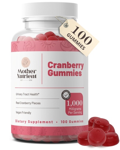 [BRSWYEATDMFQG2DV] Mother Nutrient Cranberry Gummies Supplement for Women & Kids- Urinary Tract Health- Less Tart & 90% Less Sweet, Gluten-Free, Non-GMO, Vegan - Pure Cranberry Extract 1000mg - 100 Count.