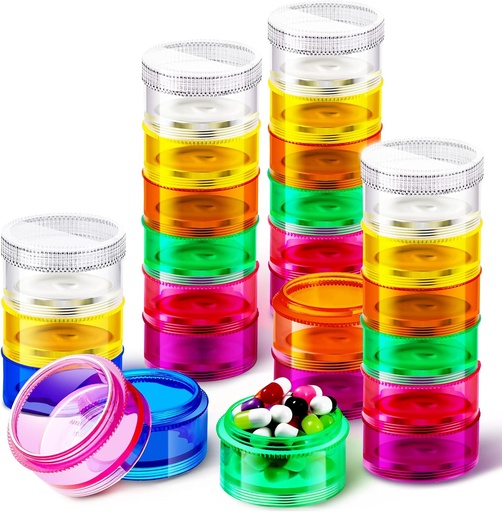 [BRSRMGATOEFRMCIV] Sieral 7 Days Stackable Pill Organizers 7 Compartments Round Pill Boxes Tower Weekly Vitamin Individual Storage Containers Travel Cases with Lids for Medications, Vitamins and Supplements(4 Sets)