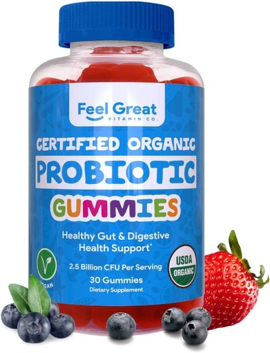 [BRSWGBD2DMBWEYDP] Feel Great USDA Probiotic Gummies for Adults and Kids - 2.5 Billion CFU (30 Day) | Immune Support and Digestive Health | Clinically Studied DE111 - Bacillus subtilis