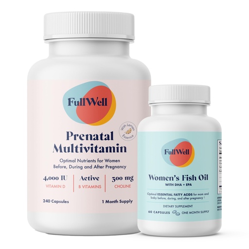 [BRSROEAFPMPROC3A] FullWell Women's Prenatal Lemon Essence Essentials - Women's Prenatal Multivitamin & Fish Oil - Supports Maternal Health & Fetal Development - Omega 3, DHA, Folate & Choline - 30 Servings