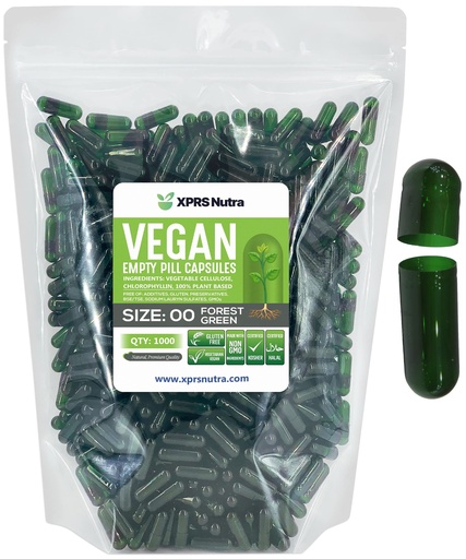 [BRSWYZINOUNQ2EY6] XPRS Nutra Size 00 Empty Capsules - 1000 Count Empty Vegan Capsules - Vegetarian Empty Pills - DIY Vegetable Capsule Filling- Veggie Pill Caps (Forest Green)