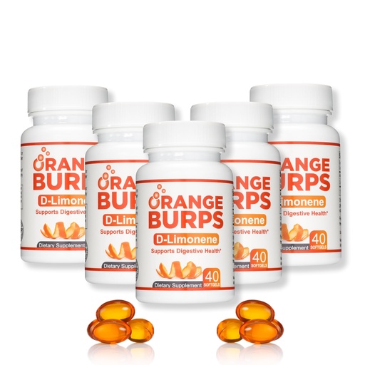 [BRSRAAA2CQDRAFD7] Orange Burps | D-Limonene Supplement - Acid Reducer (Antacid for Acid Reflux), Heartburn Relief, GERD Relief, and Indigestion Relief | Orange Peel Extract for Health and Wellness (1,000 mg, Pack of 5)
