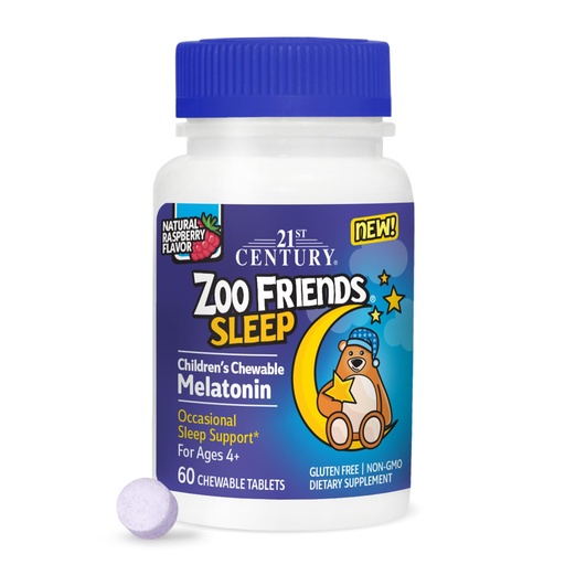 [BRSROHT4AQMQIADX] 21st Century Zoo Friends Sleep Chewable Melatonin, Raspberry Flavor, 60 Count