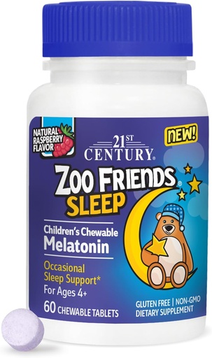 [BRSROHT4AQMQIADX] 21st Century Zoo Friends sleep Chewable Melatonin, Raspberry Flavor, 60 count