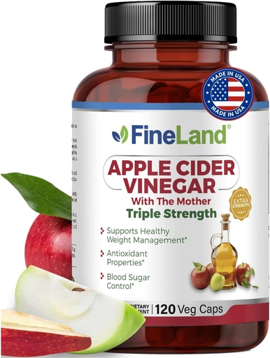 [BRSRAHY5BFYQMH3H] FineLand Apple Cider Vinegar Capsules med The Mother & Probiotics - 120 Veggie Capsules - 1600mg Eq. per seving - Digestive, Detox & Gut Health Support - Non-GMO, 100% Vegan Made i USA