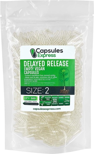 [BRSWYALRDENRAFL4] XPRS Nutra Delayed Release Size 2 Empty Capsules - 500 Count Clear Empty Vegan Capsules - Fillable Vegetarian Pills - DIY Vegetable Capsule Filling - Veggie Gel Caps for Do-It-Yourself Supplements