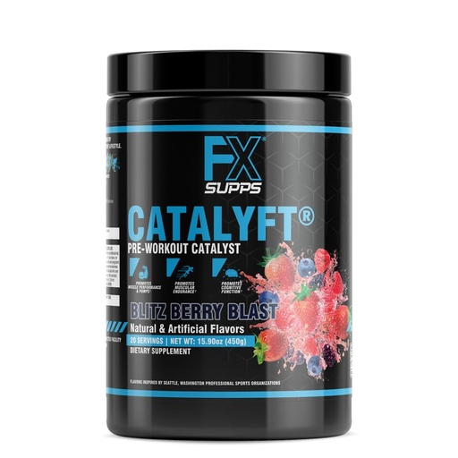 [BRSWGAQKCEBWMDLB] FXSUPPS Catalyft Pre-Workout PowderDrink for Men and Women Blitz Berry Blast Dietary SupplementMix with Creatine,Caffeine & Beta-Alanine | Best for Energy Pump,Muscle Gain & Focus,20 Servings(1 Pack)