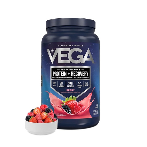 [BRSWKZANPIABGD3K] Vega Protein + Recovery, Berry – 30g Vegan Protein, Dairy & Gluten Free, Probiotics, NSF Certified, 28.8 oz (19 Servings)