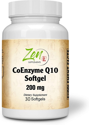 [BRSRMFD2AR5BQ3DP] Zen Supplements CoEnzyme Q10 200mg - Coq 10 in Vitamin E Oil - Antioxidant Support, Heart Health, Energy, Healthy Cholesterol - Non-GMO & Gluten Free 30-Softgel