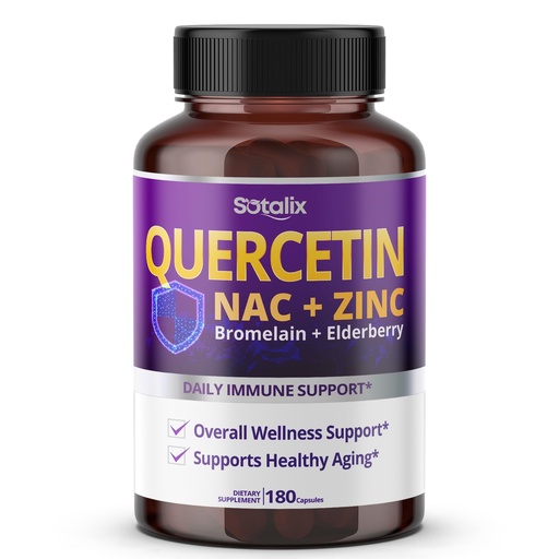 [BRSW2AA7CRYWEGTK] SOTALIX Supplement Premium Quercetin 98% High Purity with Bromelain, Zinc, Vitamin D3 2000 IU, Elderberry - Cardiovascular Respiration Immune Support for Adult Kids - 180 Day Supply