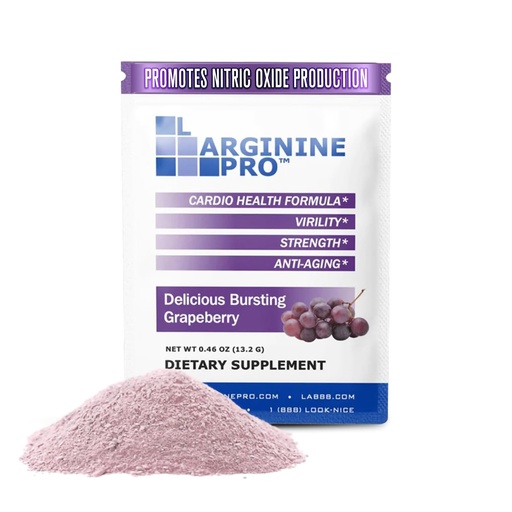 [BRSWGA32DMARADTD] L-ARGININE PRO Supplement Powder | 30 Packets Single Serve Travel Size | 5,500mg of L-arginine Plus 1,100mg L-Citrulline, Grape