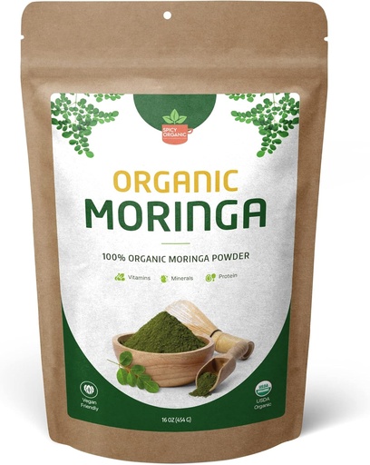 [BRSW2AD5OYOW2CLO] Bio Moringa Blatt Pulver – USDA Certified Green Superfood | Natural Energy & Immune Support – Vegan, Non-GMO, Gluten-Free – Pure Raw Moringa für Glatteien, Tees, Kochen – 16oz wiederverschließbarer Pouch