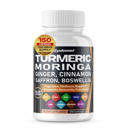 [BRSRAZA7A5YWAETF] Turmeric Moringa Ginger Boswellia Quercetin Cinnamon Saffron Tart Cherry Odorless Garlic Nettle -150 Capsules
