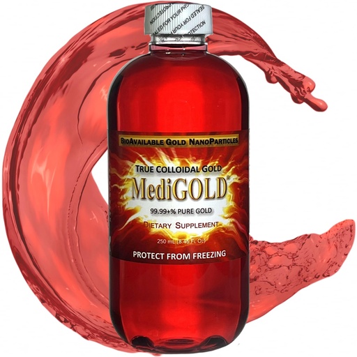 [BRSWIZIYCYJRY3DM] MediGOLD® True Colloidal Gold AuNP Nutritional Supplement - 250 mL in Clear Plastic Bottle