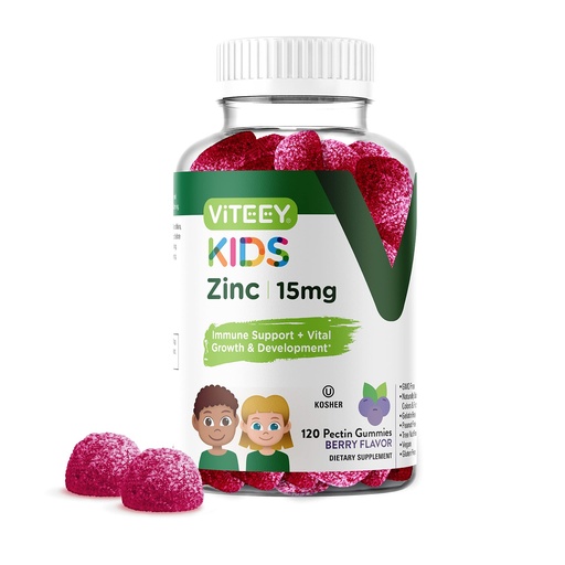 [BRSRMZAOCIFRGFDV] Viteey Zinc for Kids Gummies 15mg - Immune Support for Kids & Teens - Powerful Natural Antioxidant, Kids Zinc Vitamin Supplement - Vegan, Gelatin Free, Gluten Free - Tasty Chewable Berry Flavor Gummy