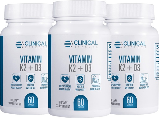[BRSW2CAYPIPGEHLL] Clinical Effects Vitamin K2 + D3 - K2 + D3 Vitamin Supplement with Bioperine Black Pepper Extract and Calcium for Bone and Heart Health Support - 3 Pack - Max Absorption - Made in the USA