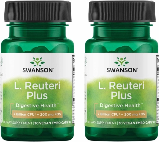 [BRSWGAANDMJRAYD3] Swanson L. Reuteri Probiotic Plus w/L. Rhamnosus L. Acidophilus & FOS Prebiotic Digestive Support - Promotes Gut Health w/ 7 Billion CFU per Capsule - (30 Veggie Capsules) (2 Pack)