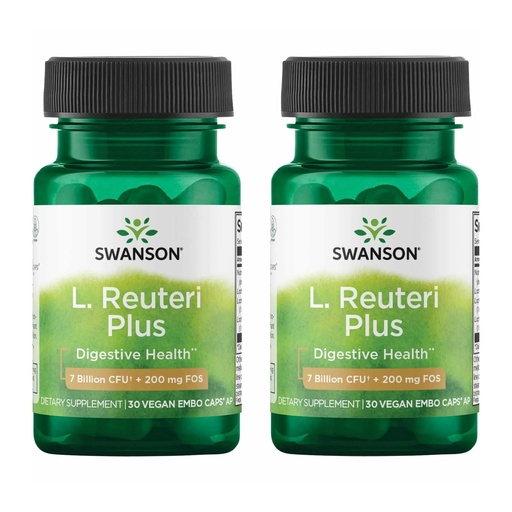 [BRSWGAANDMJRAYD3] Swanson L. Reuteri Probiotic Plus with L. Rhamnosus, L. Acidophilus & FOS Prebiotic for Gut-Health-Conscious Adults - 7 Billion CFU (30 Vegan Capsules, 2 Pack)