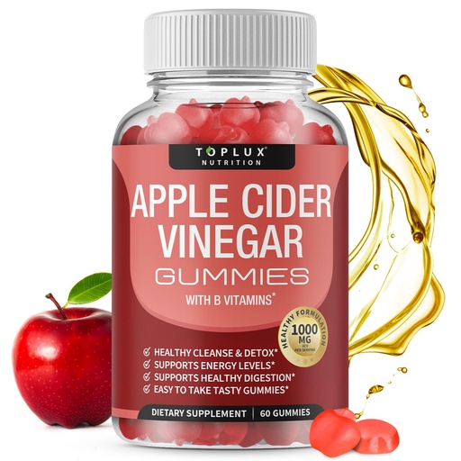[BRSWY2YFCF6ROYDB] Toplux Apple Cider Vinegar Gummies - 1000mg ACV with B12, Beet Root, Pomegranate for Immune System, Detox & Cleanse, Gummy Alternative to Apple Cider Vinegar Capsules, for Men Women, 60 Gummies