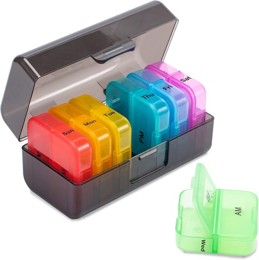 [BRSRMYI3AEDRUDTA] Zoksi Weekly Pill Organizer 2 Times a Day, Black 7 Day Am Pm Pill Box, Daily Am Pm Pill Organizer 7 Day, Portable Vitamin Pill Case, Weekly Pill Box for Fish Oils, Vitamin, Supplement