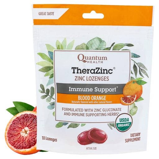 [BRSWECQ7C4DQEHT6] Quantum Health TheraZinc USDA Organic Blood Orange Zinc Lozenges For Adults and Kids, For Immune System Support, Individually Wrapped & Bagged, 18 Ct.