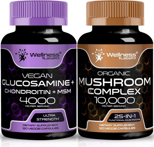 [BRSRAEIOBAGRAA3F] WELLNESS LABSRX Glucosamine Chondroitin MSM | Mushroom Supplement Capsules