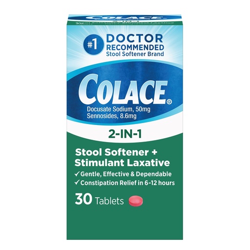 [BRSWIZY3OAPQYHDO] Colace 2-in-1 Stool Softener Plus Stimulant Laxative Tablets, 30 Count, Gentle Constipation Relief, Docusate Sodium Plus Sennosides