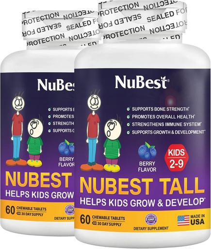 [BRSW2EITO55BQFY3] NuBest Tall Kids - Multivitamins & Minerals for Age 2 to 9 - Bone Strength & Immunity Support - Helps Kids, Toddlers Healthy - Animal Shapes - 120 Chewable Berry Tablets | 2 Months Supply