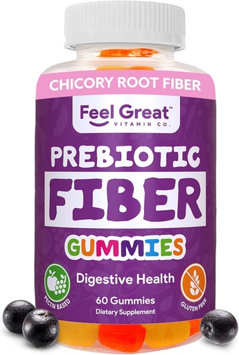 [BRSWGBD3CEPRUYIZ] Prebiotic Fiber Gummies by Feel Great Vitamin Co (60 Gummies) | Helps Improve Digestive Health, Restore Natural Gut Flora, and Support Overall Health & Immunity* | Vegetarian & Vegan Friendly Chew