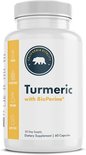 [BRSRAYAOCEPAEEL5] Turmeric with BioPerine, 95% Curcuminoids - 60 Capsules - Made in The USA, Vegan, Non-GMO, Gluten-Free, and Dairy-Free