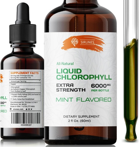 [BRSRMCYYO4AROETZ] Gouttes de chlorophylle liquide - Extrait de chlorophylline de cuivre de sodium naturel - Nettoyer et soutenir votre système immunitaire et l'énergie naturellement - vert végétalien, non-OGM alimentaire Teinture - bouteille de 2 fl. Oz