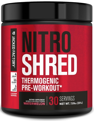 [BRSWGBAYBFYBQHY4] Jacked Factory NITROSURGE Shred Pre Workout Supplement - Energy Booster, Instant Strength Gains, Sharp Focus, Powerful Pumps - Nitric Oxide Booster & PreWorkout Powder - 30Sv, Watermelon