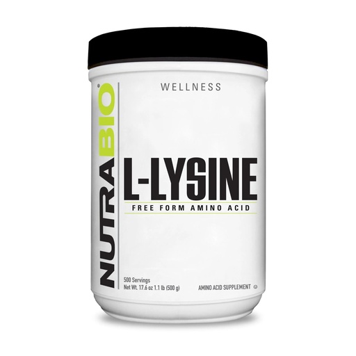 [BRSWIYL2OAGWAD36] NutraBio L-Lysine Powder 500g – Essential Amino Acid for Protein Metabolism, Collagen Support, & Immune Health – Pure, Unflavored, Non-GMO, Vegan- 500 Servings