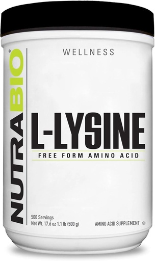[BRSWIYL2OAGWAD36] NutraBio L-Lysine powder 500g - Esculum Amino Acid for Protein Metabolism, Collagen Dukung, & Imune Health - Murni, Unfeared, Non-GMO, Vegan-500