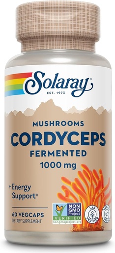 [BRSWECQZOR5WMDL2] SOLARAY Fermented Cordyceps Mushroom 1000 mg - Healthy Energy Support - Fermented for Enhanced Absorption - Vegan, Non-GMO, Lab Verified - 30 Servings, 60 VegCaps