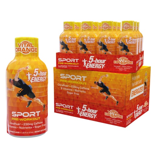 [BRSRAZTQDF5BMDLK] 5-Hour Energy Extra Strength Sport Shots with Citrapeak, Vital Orange Flavor, Pre-Workout, 24 Count (1.93 fl oz)