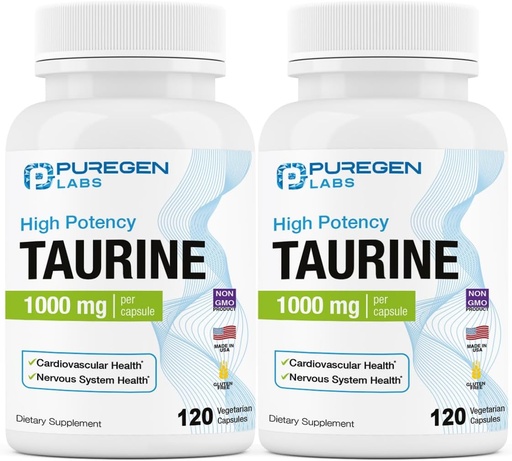 [BRSRAFQ6BMPAMDL3] Puregen Labs Taurine 1000mg [High Potency] Total 240 Veg Capsules | No Harmful Additives | Non-GMO, NO Gluten and Dairy, Supports Heart Health and Muscle Recovery | Made in USA