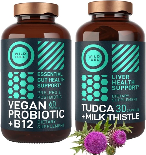 [BRSROCAPPMMWOGT7] WILD FUEL TUDCA with Milk Thistle Supplement and Vegan Probiotic Plus B12 General Liver Cleanse and Gut Health Bundle