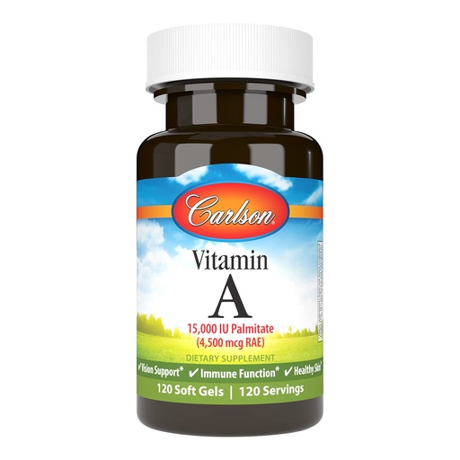 [BRSWECQ2BFYWE3TH] Carlson - Vitamin A, 15000 IU Palmitate (4500 mcg RAE), Vision Health, Healthy Skin, 120 Softgels