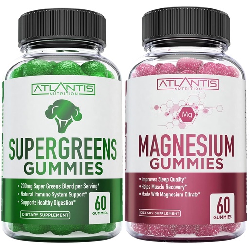 [BRSRMY3YCQMQA3DO] Supergreen & Magnesium Gummies - Magnesium Helps Muscles Recover, Delicious Supergreens with Spinach, Broccoli, Beetroot, Green Tea, & Acai for Immunity Support- 60 Gummies