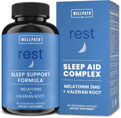[BRSWYZL7BF5RQGQV] WellPath Rest Valerian Root Sleep Aid for Adults with Melatonin & L-Theanine | Natural & Herbal Sleeping Pills with Extra Strength | | 5-HTP, Lemon Balm, Chamomile, 60 Ct