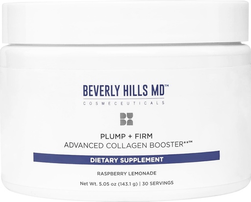 [BRSRO234OVYR63A6] Beverly Hills MD Plump + Firm Advanced Collagen Booster for Aging Skin- Nutrient Powder Drink Mix Formula for Plumper, Firmer, Skin w/Collagen Peptides, Polyphenols, Ceramides (Raspberry Lemonade)