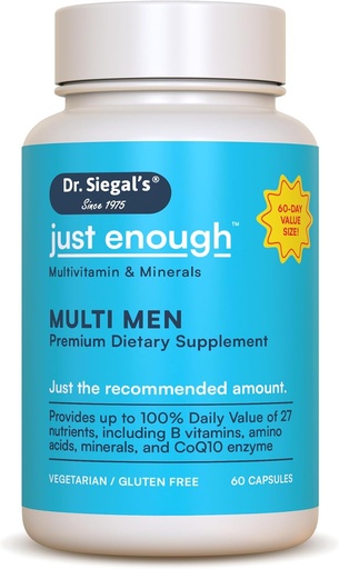 [BRSROBQ5OICQ23LB] Dr Siegal's Juste assez de multivitamines pour les hommes - 60 capsules - 60 portions Multivitamines végétariennes pour les hommes Capsules - Multivitamines quotidiennes pour hommes - Multivitamines masculines et supplément multiminéraux
