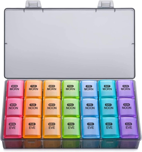 [BRSWYBDRAUCAK2D3] Sukuos Weekly Pill Organizer 3 Times A Day, Large 7 Day Pill Box Case, Weekly Medicine Organizers Box Case, Portable Travel Container for Vitamins Fish Oil Supplements